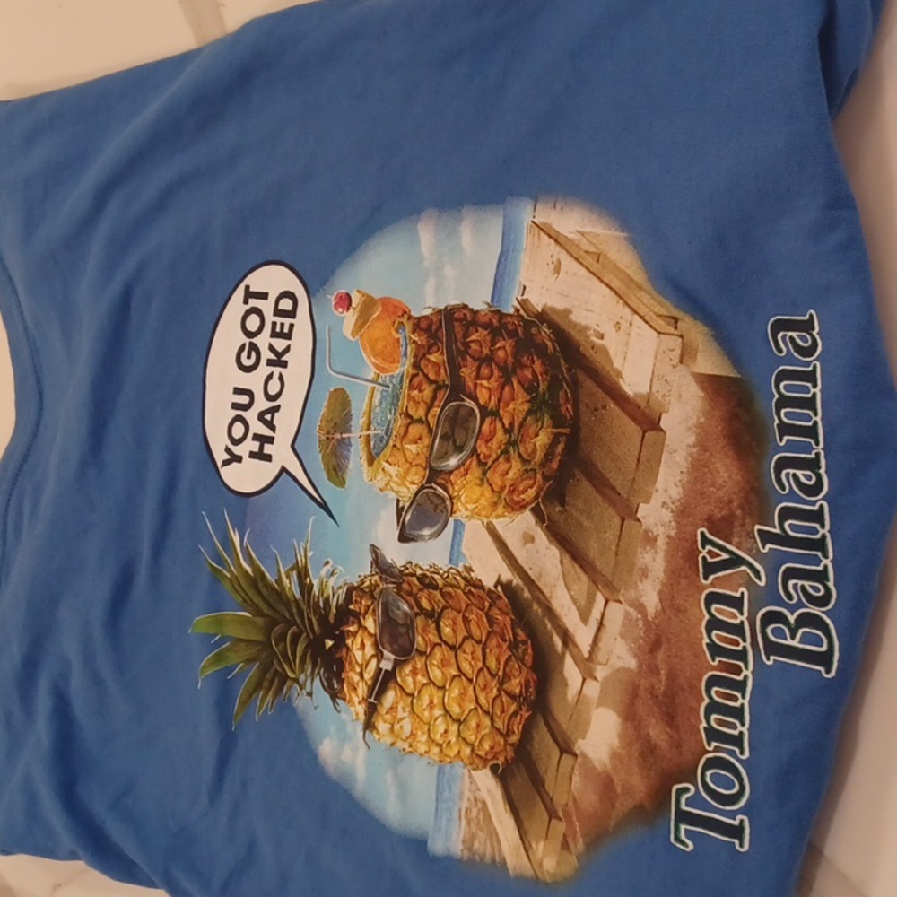 NWT Tommy Bahama "You Got Hacked" Pineapple Graphic Blue 100% Cotton T-Shirt 3XL